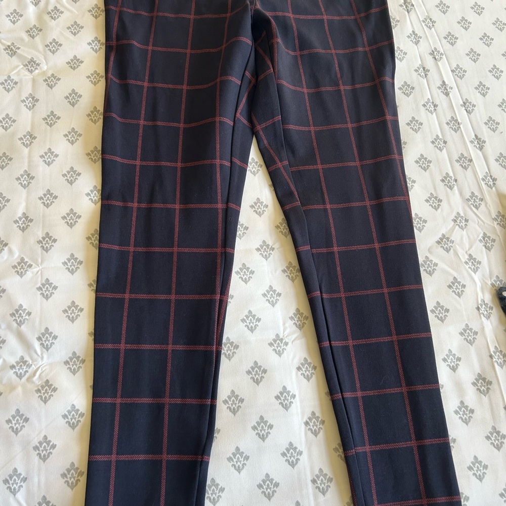 LOFT Men's Navy Pants with Red Check Pattern